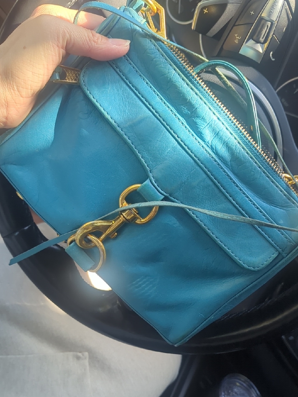 Teal Leather Crossbody Bag with Gold Hardware - Picture 1 of 7